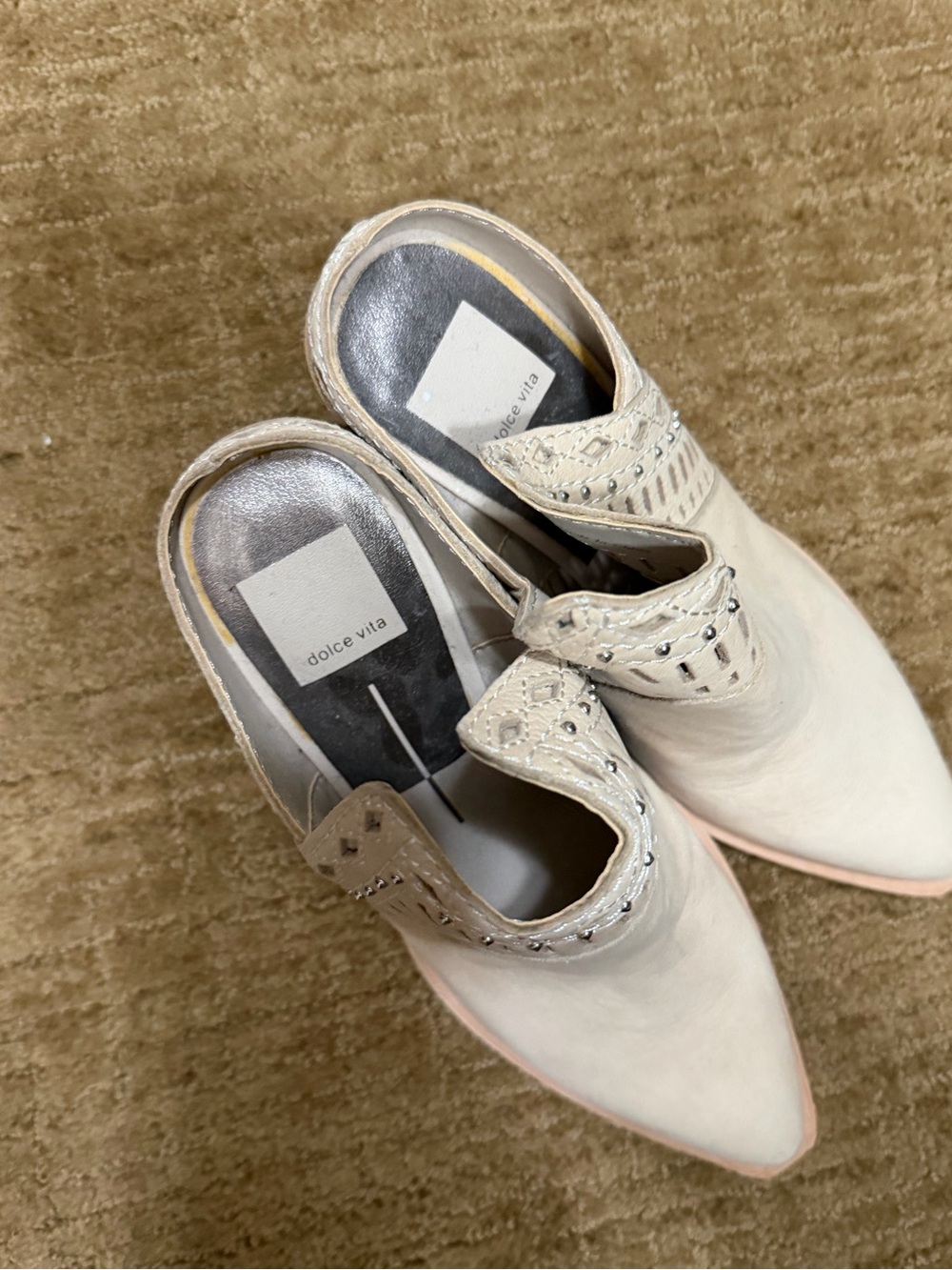 Dolce Vita Cream Pointed-Toe Slip-On Mules with Braided Cutout Detail - Picture 3 of 5